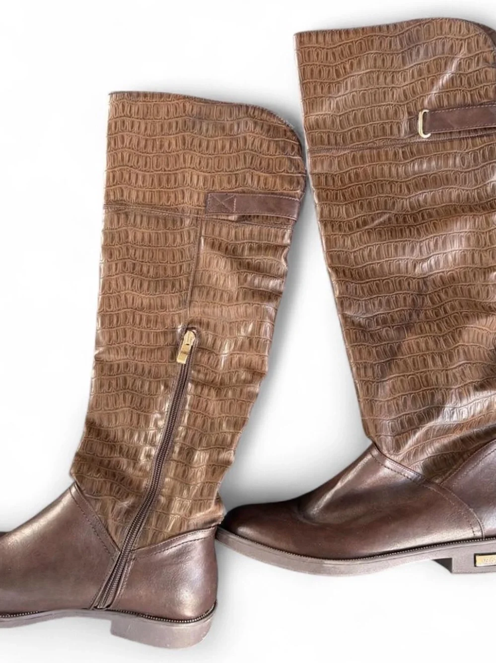 Women's Over-the-Knee Croc-Embossed Brown Riding Boots